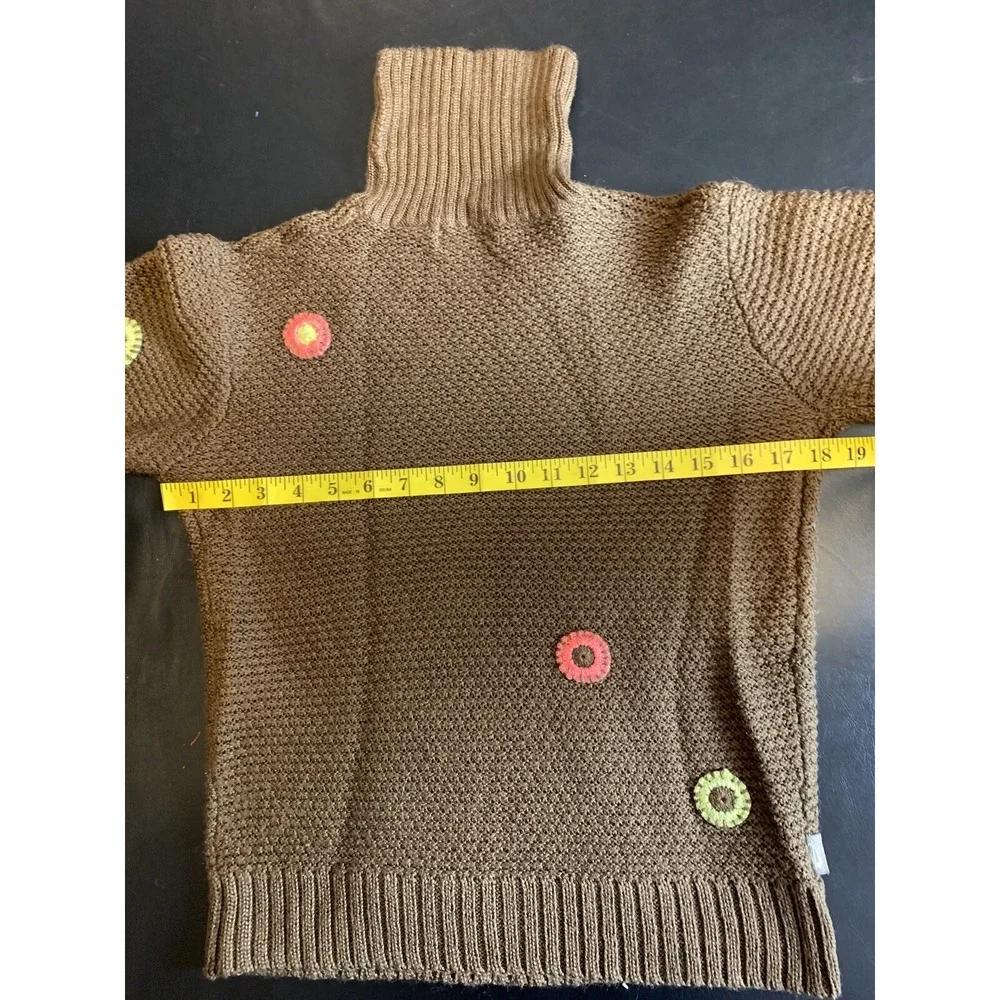 Vintage Obermeyer Brown‎ Floral Retro Knit Juniors Girls Sweater Sz XL